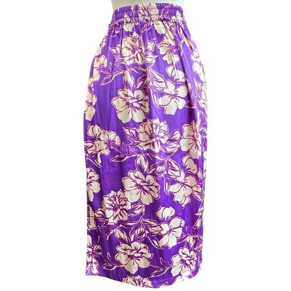 NWT Japna Tropical Floral Print Wrap Front Tie Side Satin Midi Skirt - Picture 5 of 9